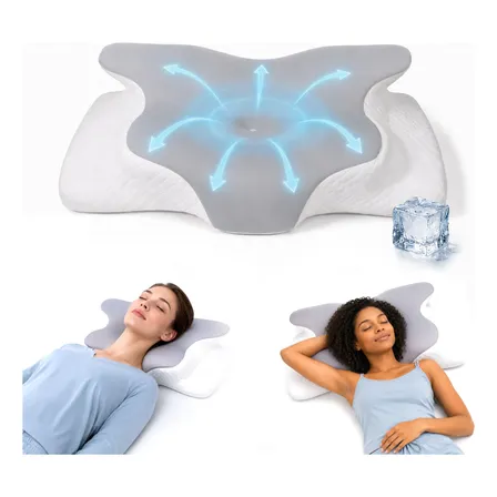 Travesseiro Borboleta Cervical Travesseiro Pescoço Ergonomic Branco-cinza
