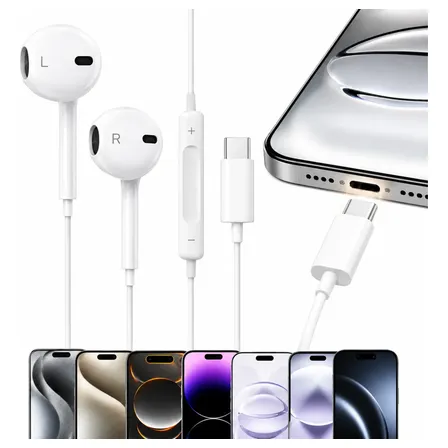 Fone De Ouvido Com Fio Para iPhone 15 16 16e 17 17e Usb-c. Branco