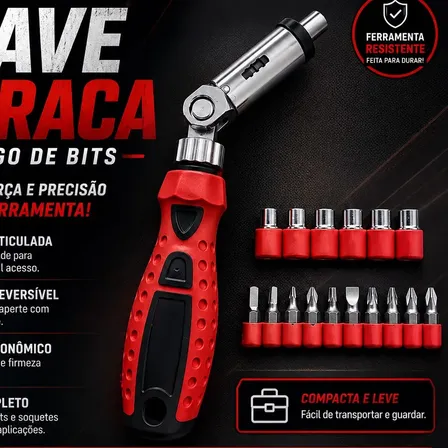 Kit Chave Canhão Catraca Dobravel Fenda Phillips 18 Peças