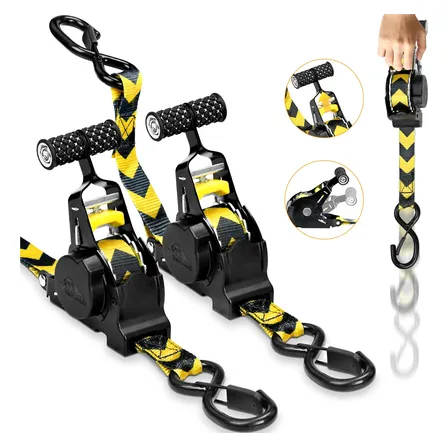 Kit 2 Cinta Catraca Retrátil Automática Carga 800kg 3m 25mm Amarelo