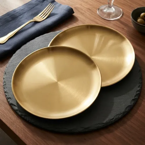 Kit 2 Pratos Sobremesa Metal Dourado 17cm Luxo Raso Liso