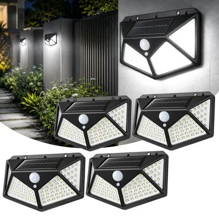 Kit 4 Luminária Solar 100 Leds A Prova D'água Parede Externa
