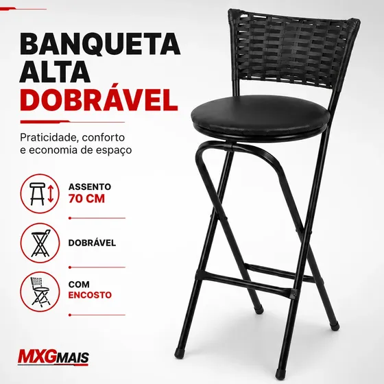 Banqueta Bar Bancada Alta Dobravel Conforto Junco