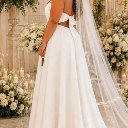 Vestido Noiva Plus Size Casamento Civil Longo Branco Off Branco Liso Único Plus (46-58)