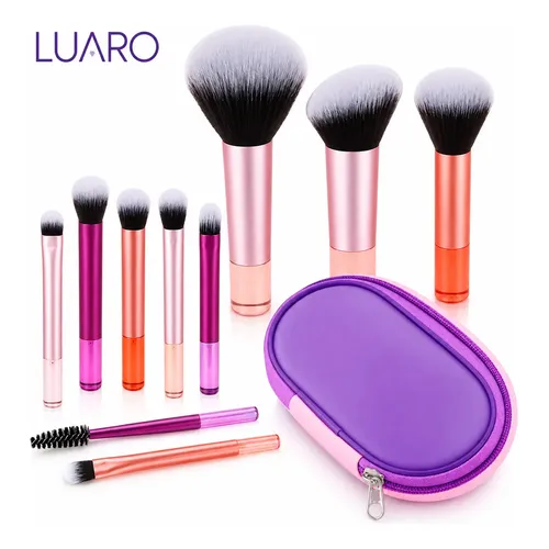 Kit 10 Mini Pincéis Para Maquiagem De Bolsa Com Estojo Multicor
