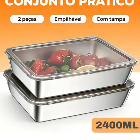 Kit2 Conjunto De Recipientes De Armazenamento De Inox 2400ml