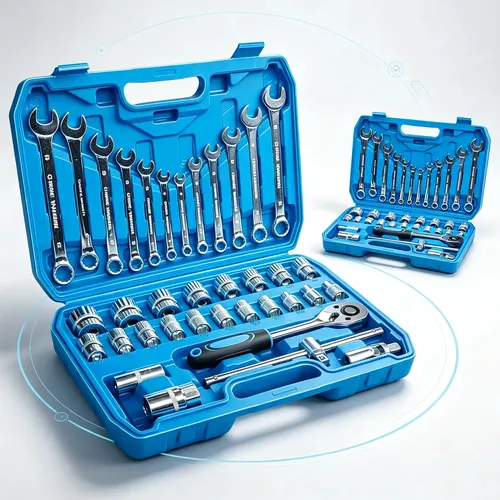 Kit 37 Pcs Jogo Soquete E Chave Combinada Catraca Com Maleta Caixa Azul