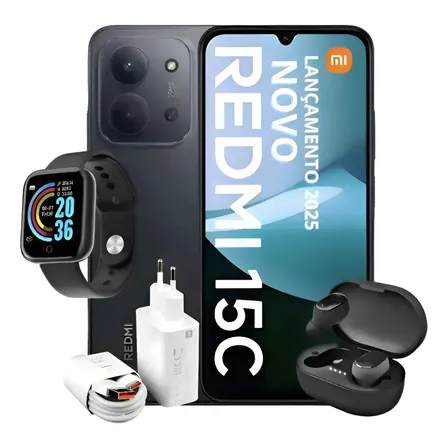 Xiaomi Redmi 15c 256gb 16ram + Brinde Fone E Relogio Blackk Preto