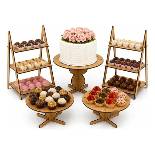 Kit Trio De Boleira Com 2 Escada Para Doces Festa Peg Monte Cru