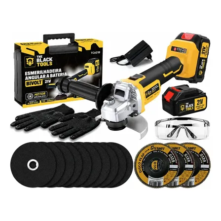 Esmerilhadeira Lixadeira A Bateria 21v + Discos E Acessórios Amarelo 110v/220v 60hz