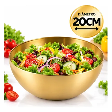 Tigela Bowl Aço Inox Dourado Bacia Multiuso Cozinha 20 Cm