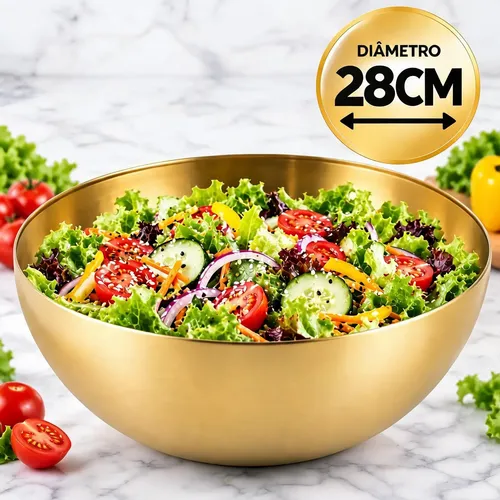 Tigela Bowl Aço Inox Dourado Bacia Multiuso Cozinha 28 Cm