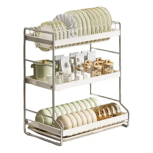 Escorredor De Pratos De Aço Carbono Duplo Para Cozinha 3-tier Dish Rack