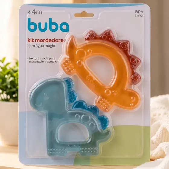 Kit Mordedor De Àgua Massageador Magic Dino Buba Livre Bpa