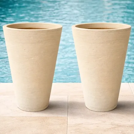 Kit 2 Vasos Para Planta Decorativo Redondo Grandes Com Prato Bege