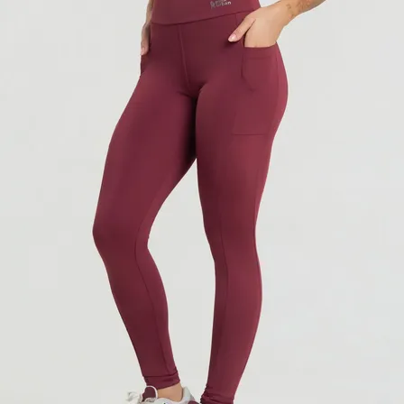 Calça Legging Fitness Feminino Bolso Cintura Alta Balance Marsala Balance Gg