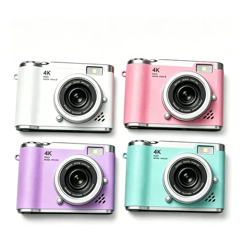 Câmera Digital Mini Vintage Tela Articulada 4k Zoom 8x 48mp Rosa