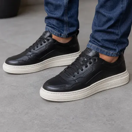 Tênis Masculino Couro Democrata Jake Casual Confortável Preto 42