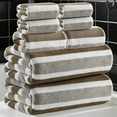 Kit 8 Peças Toalhas De Banho Rosto E Mão Macias Absorventes Marrom - 8pcs