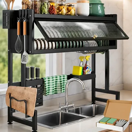 Escorredor De Louça Suspenso Preto 85 Cm Em Aço Carbono