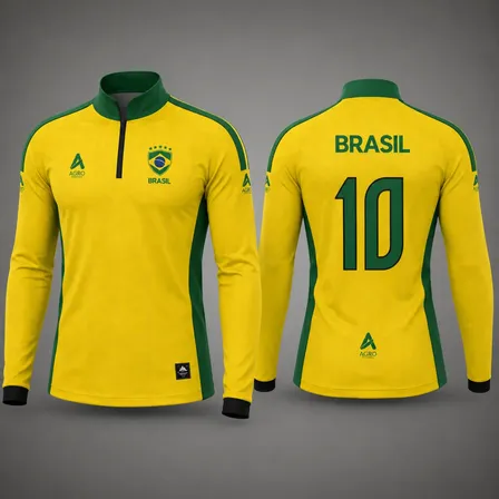 Camisa Camiseta Manga Longa Amarela Símbolo Do Brasil