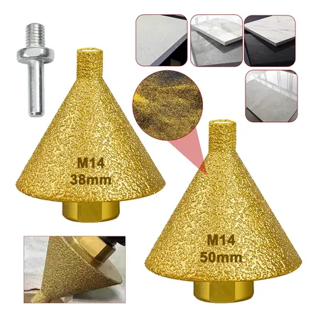 Brocas Cônica Diamantada 2pcs M14 38mm+50mm Para Porcelanato Amarelo
