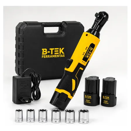 Chave Catraca Elétrica B-tek 3/8 12v 2 Baterias Kit Soquetes Amarelo-preto