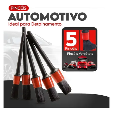 Kit 5 Pincéis Para Detalhamento Automotivo Carro E Moto