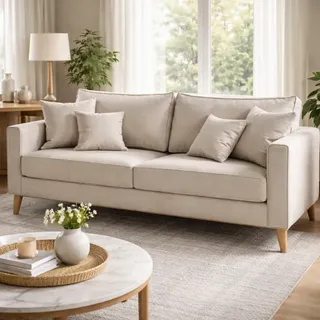 Sofa Beny Em Linho Estrutura Em Madeira Espuma D28 Bege