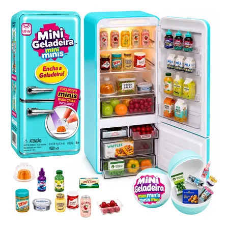 Mini Geladeira Mini Brands Com 2 Bolas Surpresa Freezer Luz