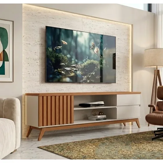 Rack Tv 75 Polegadas Ipanema Ripado Retro 1.80m Sala Estar