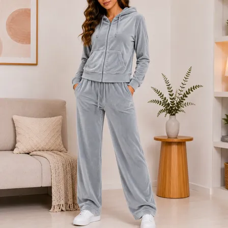 Conjunto De Frio Feminino Veludo Plush Grosso Premium Luxo Gg Cinza Veludo Plush Grosso