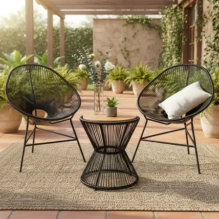 Kit Varanda 2 Cadeiras Acapulco E Mesa Ampulheta Jardim Preto