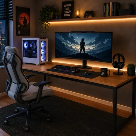 Mesa Gamer Home Office 150cm Industrial Com Estrutura Em Aço Madeira