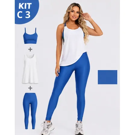Kit Conjunto Cropped Legging + Regata Fitnes Academia Treino