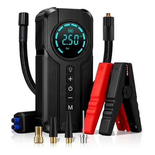 Auxiliar Partida Veicular Compressor Ar Portátil Carro Moto Preto 127/220v 50 Hz/60 Hz Monofásica