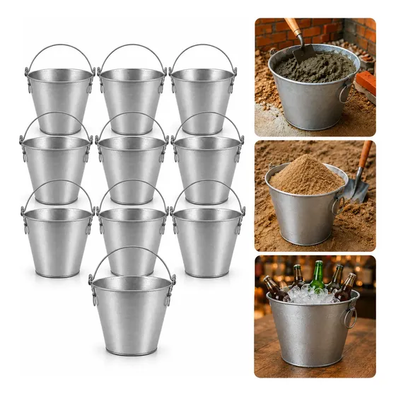 Kit 10 Balde Metálico Para Concreto Construção 10 Litros
