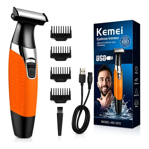 Barbeador Elétrico Prova D'água Kemei Aparador Depilador Usb Laranja 127/220v