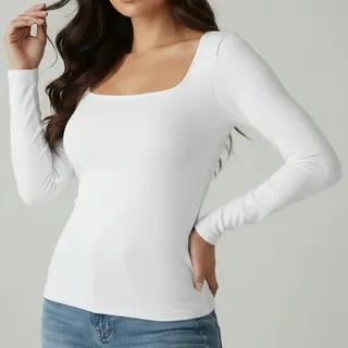 Blusa Feminina Manga Longa Decote Quadrado Branco M