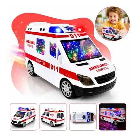 Carrinho Ambulância Som Luz Brinquedo Bate Volta Infantil Ambulância Branco