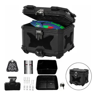 Baú Universal Para Motocicleta Em Liga De Alumínio Abs Capacidade De 45l Base Suporte Preto