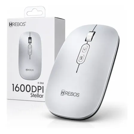 Mouse Sem Fio Hrebos Stellar 1600 Dpi Óptico Ergonômico Pc Cinza