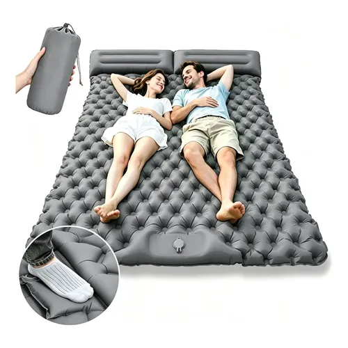 Colchão Inflável Casal C/ Bomba Embutida Camping 195x125cm Cinza