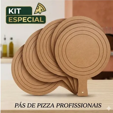 Kit 3 Pá Pizza Para Montagem Mdf 40cm Premium 4 Em 1 Grande