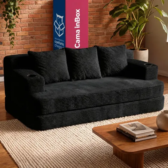 Sofá Cama Nami. 1,88m Xpand Tech Tecido Velourê Cama Inbox