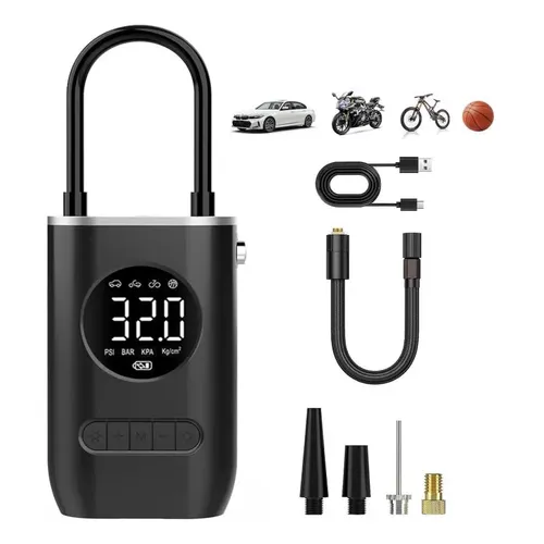 Compressor De Ar Portátil Digital Inflador Pneu Carro Moto Preto 127/220v 60hz Monofásica