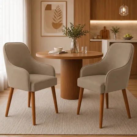 Kit Cadeira Jantar Stella Estofada Mesa Cozinha Área Gourmet Liso Cappuccino