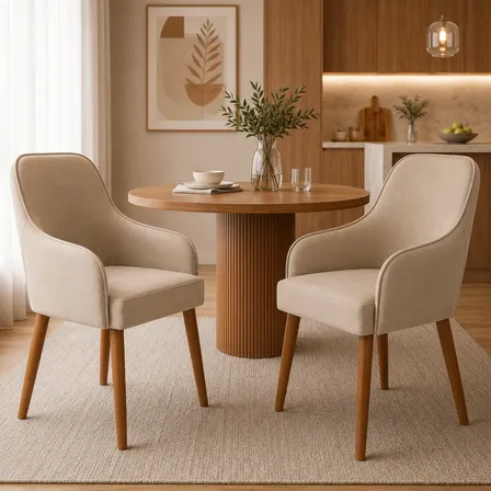 Kit Cadeira Jantar Stella Estofada Mesa Cozinha Área Gourmet Liso Bege