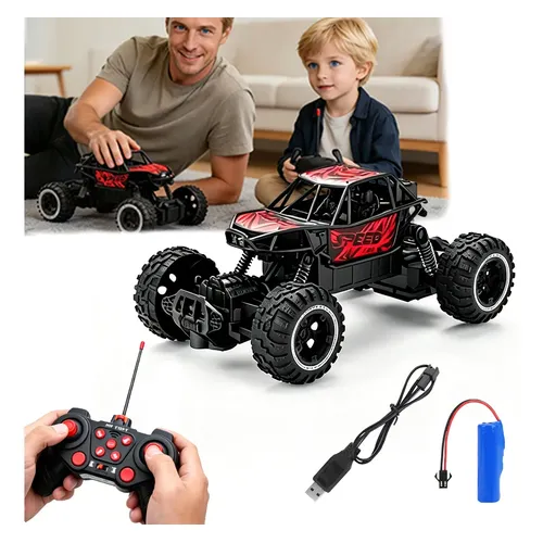 Carrinho De Controle Remoto Off-road Com Luz Led Recaregável Vermelho