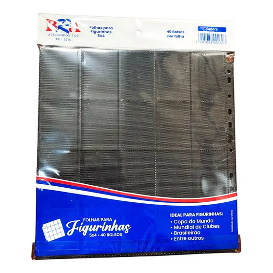 20 Folhas Para Figurinha 5x4 Bra Com 40 Bolsos Tecido Preto